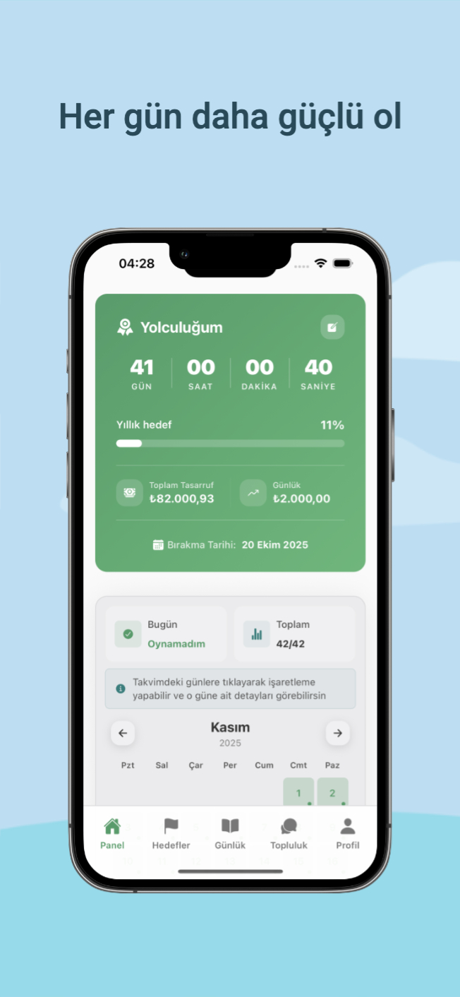 Kumarı Bırak Ana Ekran - Tasarruf Takibi